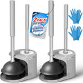 2Pack 2 in 1 Toilet Brush and Plunger Set Extended Handle PlungerToilet Bowl Brush Plunger SetBathroom Cleaning Tools Toilet Brush Plunger ComboCleaning BrushCleaning Supplies（Dark Grey）