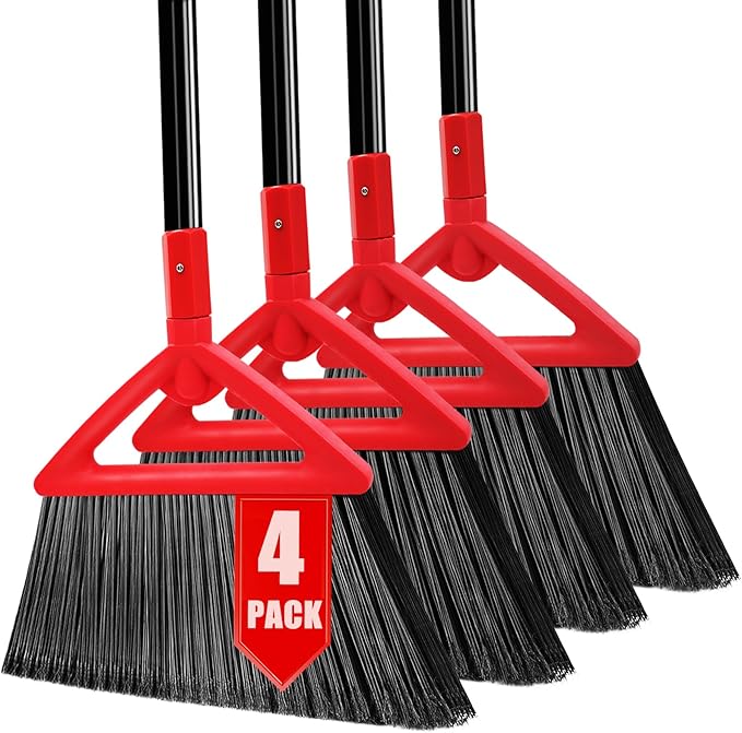 Heavy Duty Broom of Outdoor and Indoor 4 Packs Upgraded Commercial Angle Brooms Perfect Red Broom of HouseKitchen Garage Courtyard Concrete