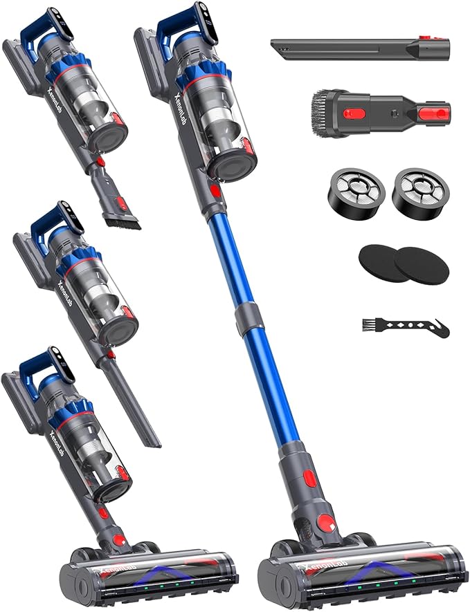 Cordless Vacuum Cleaner 75Mins/55KPa/650W Self-Standing Stick Vacuum Cleaners for Home Rechargeable Lightweight Cone Filtration&ampAnti-Tangle for Hard Floor Carpet Hardwoods Pet Hair