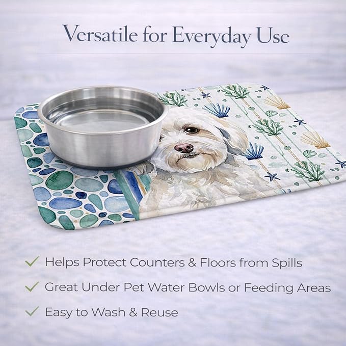 Caroline's Treasures White Havanese Coastal Sea Glass Dish Drying Mat Absorbent Dish Drying Mat Pad for Kitchen Counter Dish Drainer Mat for Countertop 14 x 21 Multicolor