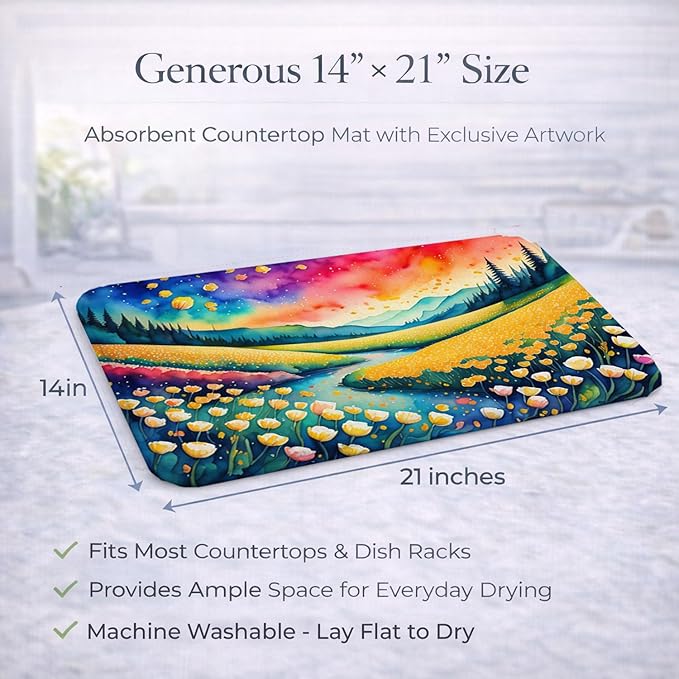Caroline's Treasures DAC1414DDM Buttercups in Color Dish Drying Mat Absorbent Dish Drying Mat Pad for Kitchen Counter Dish Drainer Mat for Countertop 14 x 21 Multicolor