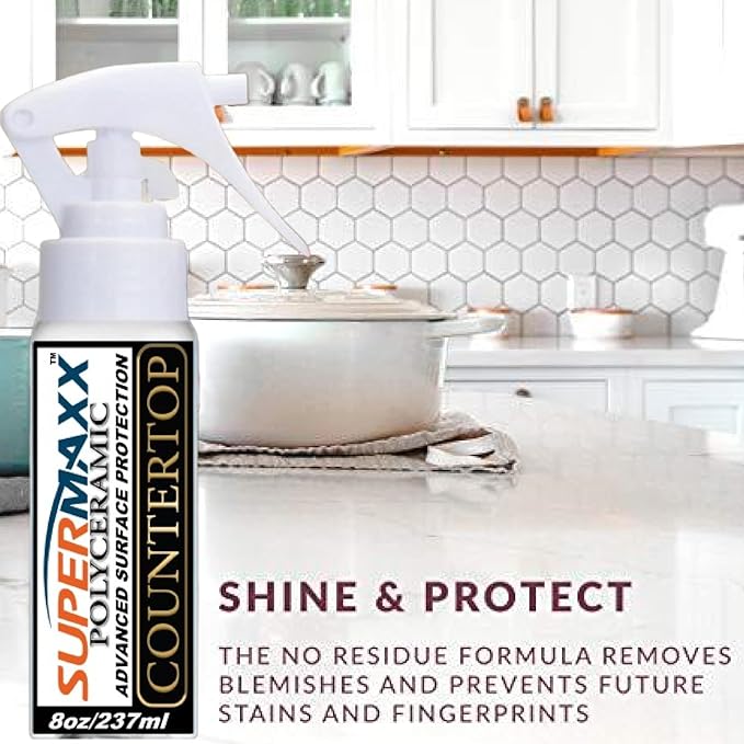 SUPERMAXX Ceramic Countertop Protection Spray 8 oz Advanced Surface Sealer with Free Cleaning Towel