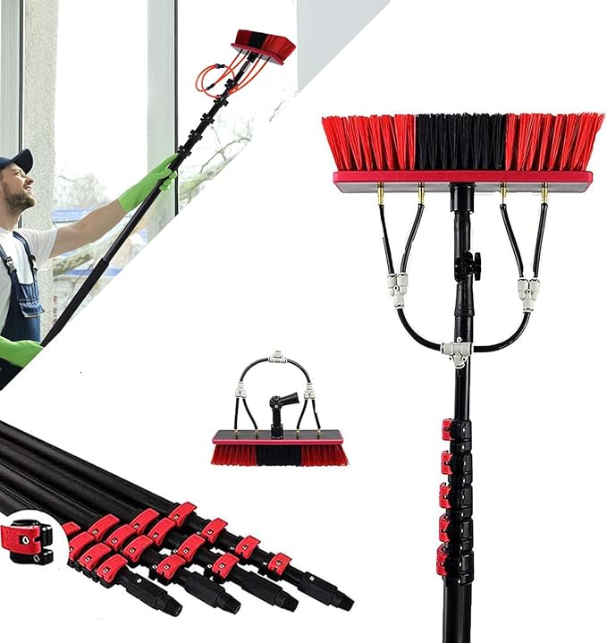 24FT Water Fed Telescopic Window Cleaning Pole Extendable Cleaner for Conservatory Roof Photovoltaic and High Windows