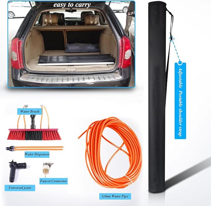 Window Scrubber with Long Handle Glass Cleaning Tools with 30cm Cleaning Brush and 20m Water Pipe for Car Shower Indoor or Outdoor Mirror Door Solar Panel