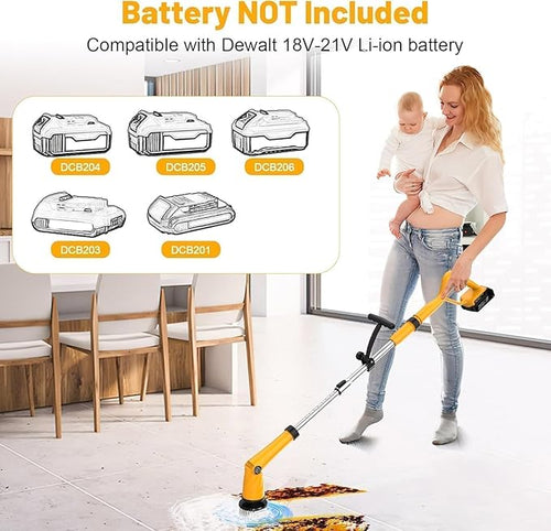 1500 RPM Electric Spin Scrubber for DeWalt 20V Battery Power Shower Scrubber for Bathroom/Floor/Bathtub/Toilet/TileElectric Cleaning Brush with Long Handle &amp 8 Replaceable Brush (Yellow)