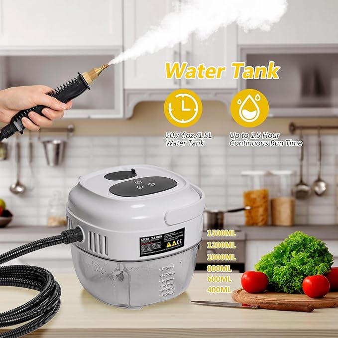 Handheld Steam Cleaner 2500W Portable Steamer For Cleaning Car Detailing and Grout 15s Heat-Up 1.5L Tank Pressurized Steam Cleaner for Home Use &amp all Surfaces