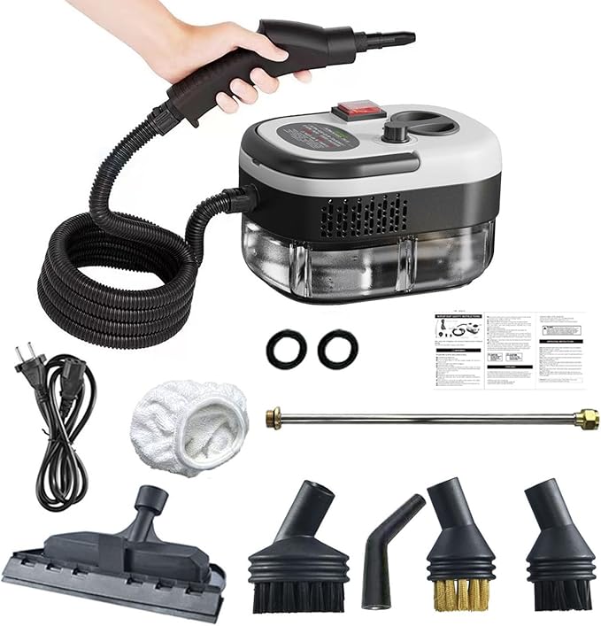 2500W Portable Handheld Steam Cleaner Multi-Function Nozzle/6-Speed Adjustment for stain removing kitchen bathroom tiles range hood car windowsB-White