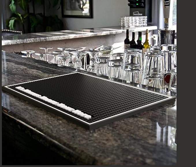 Highball &amp Chaser Premium Custom Bar Mat 18in x 12in 1cm Thick Durable and Stylish Service Bar Mat for Spills Coffee Bars Restaurants Counter Top Dish Drying Mat (Happy Hour)