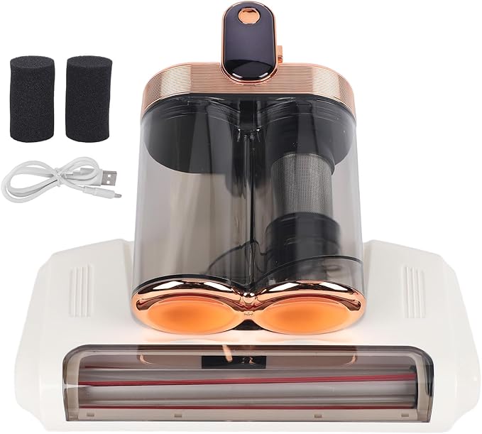 ANGGREK Bed Vacuum Cleaner 520ml Large Dustbin 13000pa Suction Vaccum for Dust Pet Hair (White Gold)