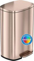 ITouchless SoftStep 13.2 Gallon Step Kitchen Trash Can with Lid and Odor Filter Rose Gold Stainless Steel 50 Liter Trashcan for Home Office Bedroom Garage Living Room Bathroom Slim Wastebasket