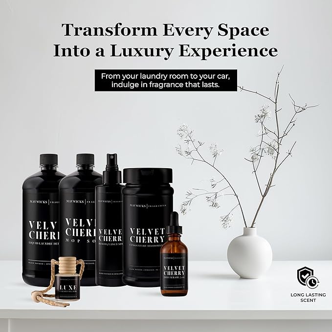Fragrances - Lovers Bundle – 6-Piece Set | Velvet Cherry | Laundry Detergent 32oz Mop Soap 32oz Linen &amp Room Spray 8oz Diffuser Oil 2oz Upholstery Deodorizer 16oz &amp Car Diffuser