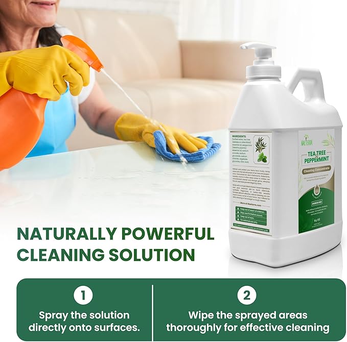 Naeterra- Refreshingly Clean | Tea Tree &amp Peppermint Cleaning Concentrate | Multi-Purpose Household Cleaner | Non-Toxic | Natural Ingredients | Versatile Use | Eliminates Odors | Eco-Friendly | 64