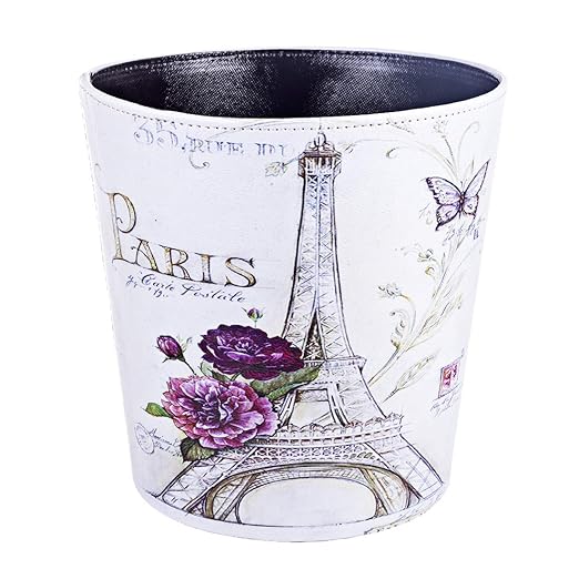 Lingxuinfo Scakbyer Waste Paper Bin European British Style Tower Pattern Trash Can Wastebasket Garbage Can Without Lid Waste Bin for Kitchen Bathroom Bedroom (Tower Purple Flower)