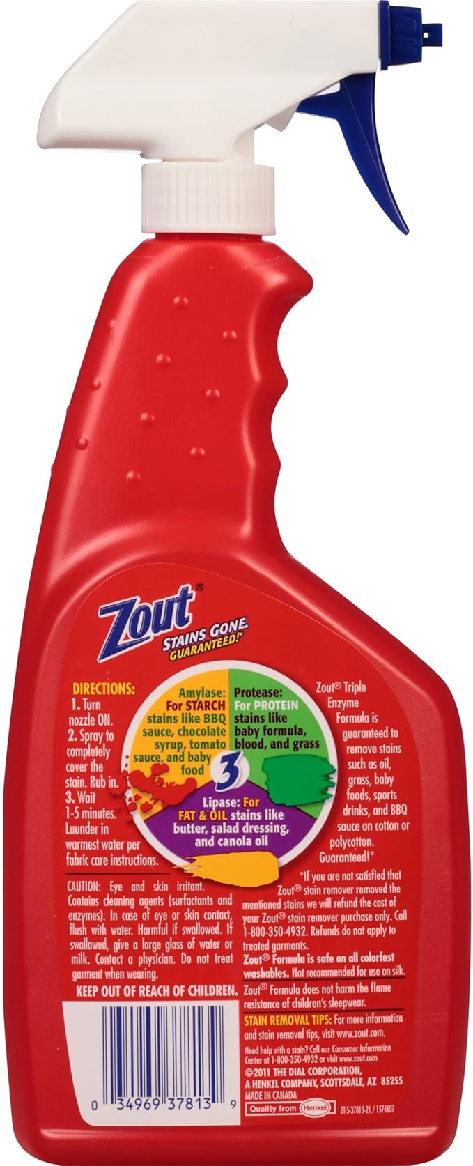 Zout Triple Enzyme Formula Laundry Stain Remover Spray 22 Ounce - Pack of 6