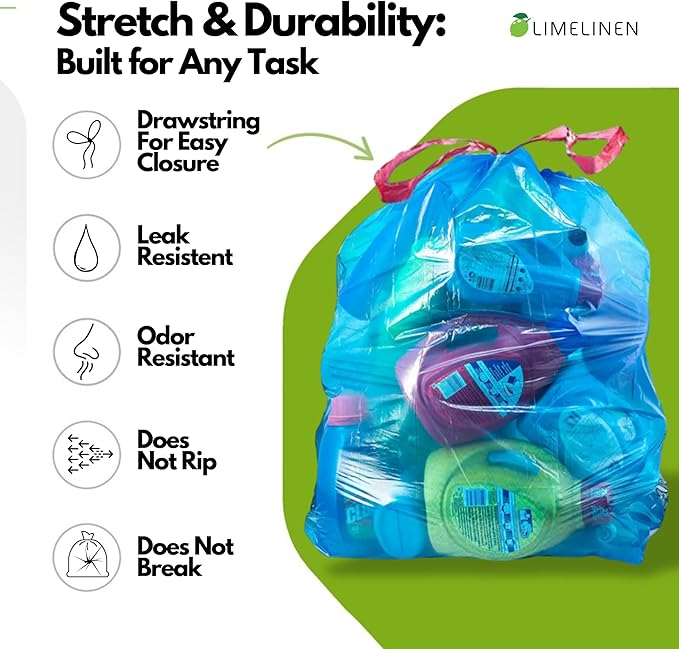LIMELINEN Blue Recycling trash bags 13 gallon – 1000ct Leak and Odor-Resistant Heavy-Duty Plastic Garbage Bags for Home and Commercial Use