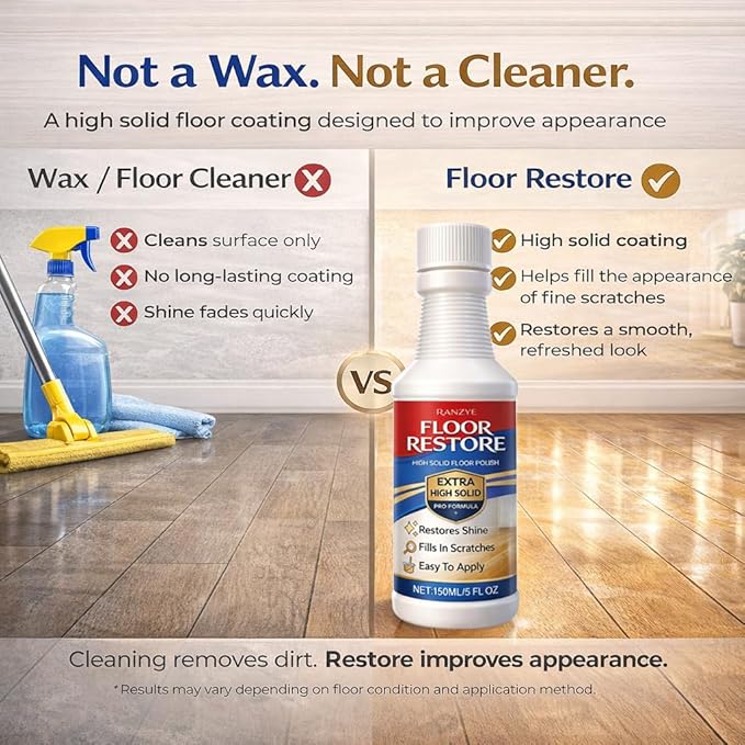 Floor Restore – High Solid Floor Restorer for Wood &amp Hard Floors Concentrated Coating to Restore Shine &amp Cover Fine Scratches Easy Mop-On Application