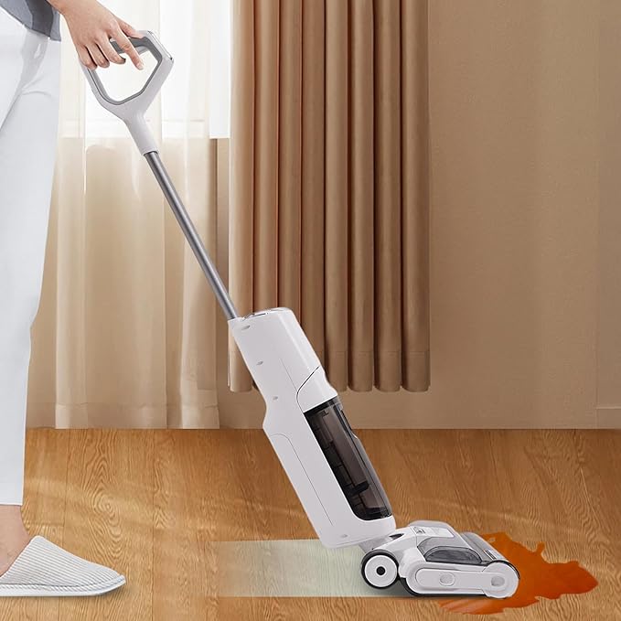 Wet Dry Vacuum Cleaner with LED Screen and Voice Broadcasting Function 250W 25000Pa Cordless Hardwood Floor Cleaner Freestanding Cleaning Vacuum Mop for Rooms Pet Room Kitchens Bathrooms