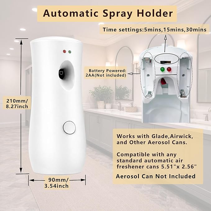 Automatic Air Freshener Spray Dispenser (2-Pack)Adjustable Time Spray Free Standing or Wall Mounted Battery Operated Machine for Home Indoor Bathrooms Offices Hotels and Commercial Places (W-01)