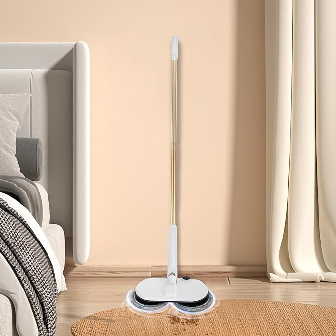 Electric Mop White Cordless Spin Mop with 2 Spare Pads &amp Adjustable Tube Modern Low Noise Electric Mops for Hardwood Tile Floors 60 mins Working Time