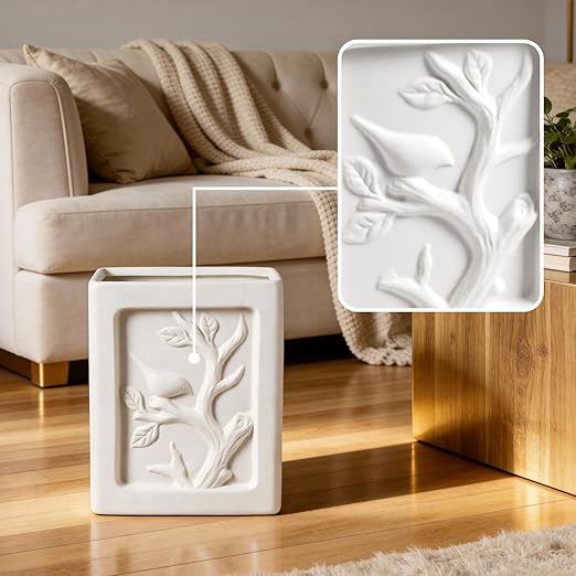 White Bathroom Trash Can Farmhouse Hand Carved Decor Garbage Can1.32 Gallon/5 Liter Stylish Small Waste Basket Ideal for Bathrooms BedroomsOffice or as a Decorative Storage bin.