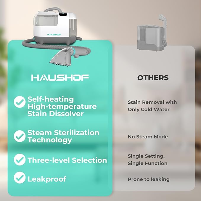 HAUSHOF Steam Portable Carpet and Upholstery Cleaner Deep Couch Cleaner Machine with 3 Powerful Cleaning Modes for Pet Stains Sofa Rug Mattress Car Seat and Curtain Spot &amp Stain Cleaner Incl