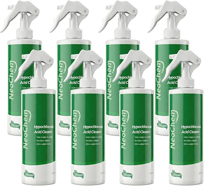 Hypochlorous Acid Spray For Cleaning 500ppm Hypochlorous AcidCuts Grease Removes Stains Eliminates Odors - No Rinse No Harsh Fumes Biodegradable (16oz*8)