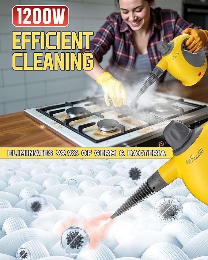 Handheld Steam Cleaner with Safety Lock 500mL Large Tank &amp 19PCS Accessories - Multi-Surface Deep Cleaning for Kitchen Bathroom Car Sofa - Removes Stubborn Grime Sanitizes Surfaces (Yellow)