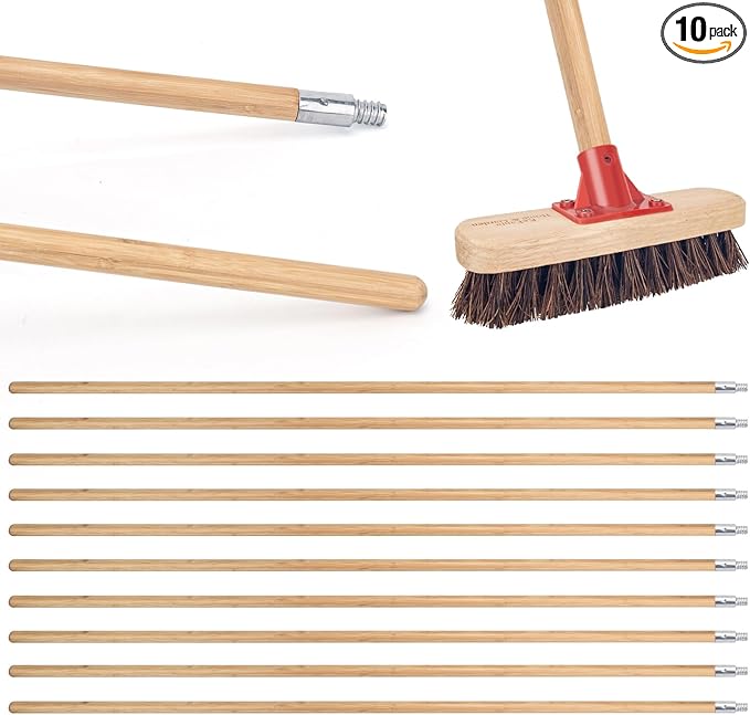 KeFanta Push Broom Handle with Metal Threaded End 57'' Wooden Stick Pole for Home and Commercial Floor Cleaning Broom and Mops Pack of 10