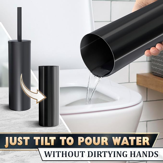 Black Toilet Brush and Holder Set - Scratch Resistant Black Toilet Bowl Brush and Holder with Soft Bristles Replaceable Head Protection from Splashes and Compact Design - for Effective Cleaning