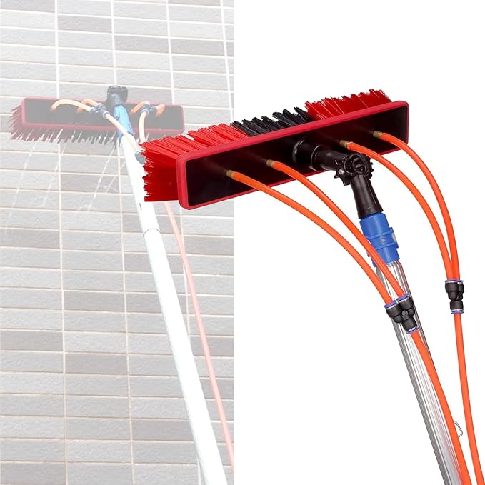 Window Scrubber with Long Handle Glass Cleaning Tools with 30cm Cleaning Brush and 20m Water Pipe for Car Shower Indoor or Outdoor Mirror Door Solar Panel