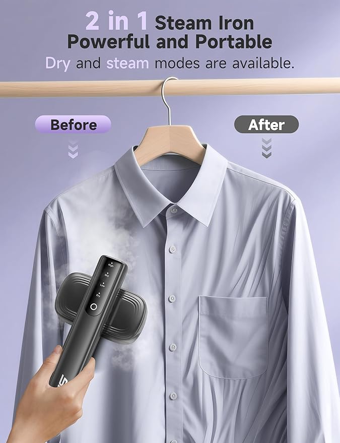 Steamer for Clothes1200W Powerful Portable Steamer Iron15s Fast Heat-up100ml Tank20 Min Continuous Steam Wrinkle Remover for Travel Home Office(Purple)