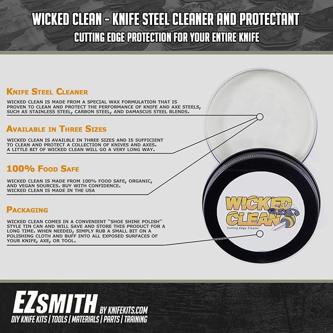 WICKED CLEAN - (2.0 oz.) - Cutting Edge Knife Cleaner - For Stainless Steel Carbon Steel and Damascus Steel - 100% Organic &amp Food Safe - (USA Made) – Cleans &amp Protects
