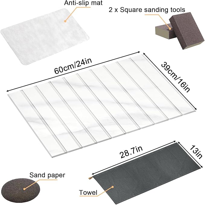 Large Stone Dish Drying Mat for Kitchen Counter with 3 Sanding block and Towel 24×16 Quick Drying Diatomaceous EarthSuper Absorbent Anti Slip Mat for Women Mom Grandma (Marble white)