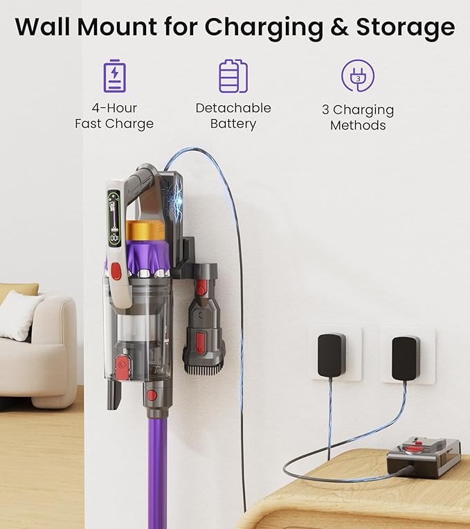 NADALY Cordless Vacuum Cleaner 650W 55KPA 70Mins Vacuum Cleaners for Home Anti-Tangle Self-Standing Stick Vacuum Cordless Rechargeable Lightweight Vacuum for Hardwood Floors/Pet Hair/Carpet