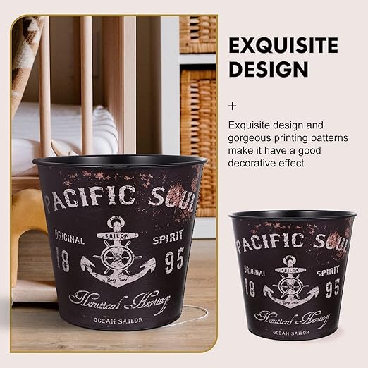 Alipis Home Trash Bin Large Capacity Iron Waste Basket Decorative Waste Paper Bucket for Living Room