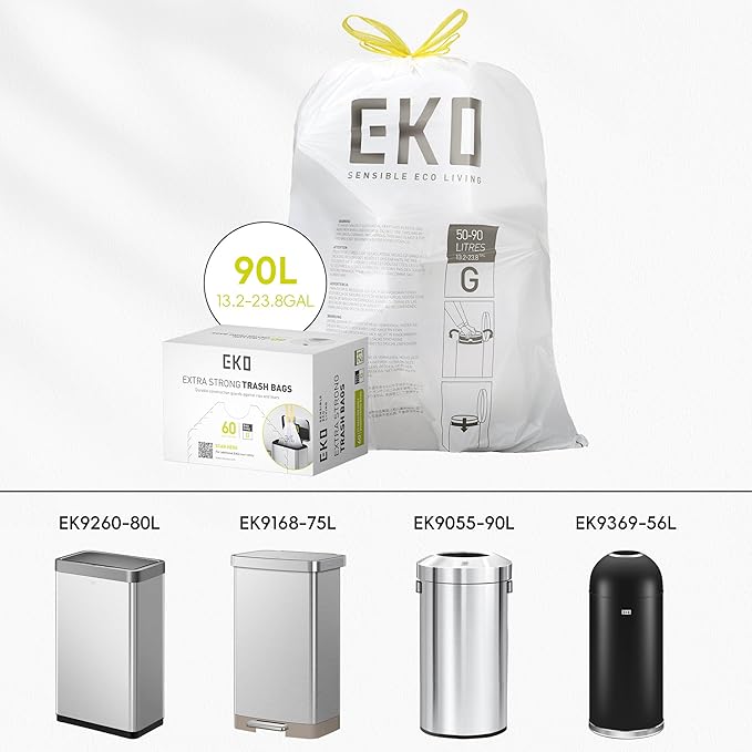 EKO 80 Liter Motion Sensor Trash Can Starter Set - Includes Mirage-X 80 Liter Automatic Touchless Trash Can Plus 60-Count of 21 Gallon Extra-Strong Drawstring Trash Bags