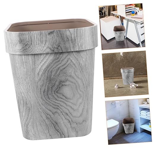 Retro Wood Grain Trash Can PP Construction Wastebasket for Bedroom Kitchen Living Thickened Square Large Garbage Bin with Smooth Surface Decorative and Practical Home Office Hotel