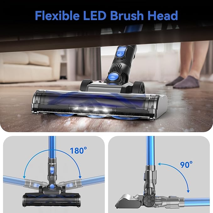 Cordless Vacuum Cleaner8-in-1 Lightweight Stick Vacuum with Powerful SuctionSelf-Standing40 Mins Max RuntimeRechargeable Vacuum Cleaners for HomeHardwood FloorCarpetPet Hair (Charcoal)