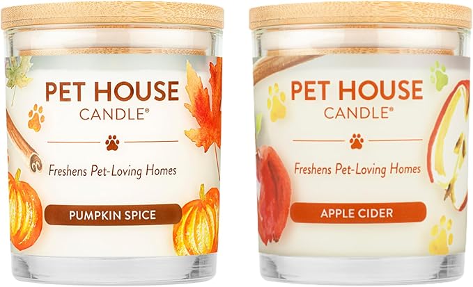 One Fur All Pet Odor Candles 2 Pack Plant-Based Soy Clean Burning Scented Candles for Pet Loving Homes - Pumpkin Spice Apple Cider 2 Pack