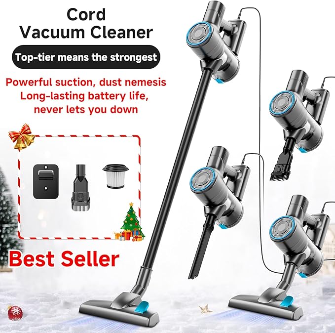 KIKETECH Cord Vacuum Cleaner Powerful Stick Vacuum1.2 L Dust Cup Rechargeable Vacuum Pet for Hair Carpet Hardfloor
