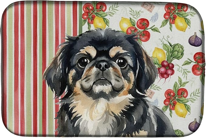 Caroline's Treasures Black and Tan Pekingese Vegetables Dish Drying Mat Absorbent Dish Drying Mat Pad for Kitchen Counter Dish Drainer Mat for Countertop 14 x 21 Multicolor