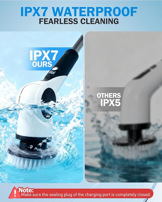 Electric Spin Scrubber 3-Speed Cordless Shower Scrubber with 90° Adjustable &amp 10 Replaceable Brush Heads 90 Mins Runtime &amp Full-Body IPX7 Waterproof Shower Cleaner Brush with Long Handle