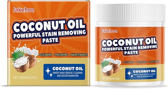 Coconut Oil Stain Remover Paste - Heavy Duty Kitchen Grease Cleaner Multi-Purpose Polish For Surfaces Removes Stubborn Oil &amp Dirt(2PCS)