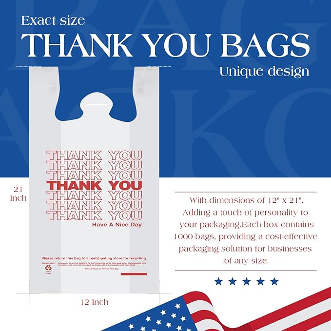 ACKO 10000 Count (10K) Plastic T-shirt Bags with Handle White 11.5 x 6.5 x 21 4 Gallon Thank You Bags for Grocery Take Out To Go Retail Shopping Bag Garbage Trash Bag for Home Office Kitchen