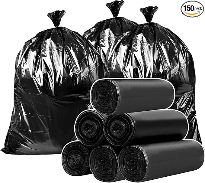 55-60 Gallons Trash Bags 150 Bags Jumbo Large 56 x 39 Inch Tall Black Garbage Bags 0.83 Millimeter 6 Rolls Thickened Waste Bags Ideal for Home Kitchen Restaurant Office Garden