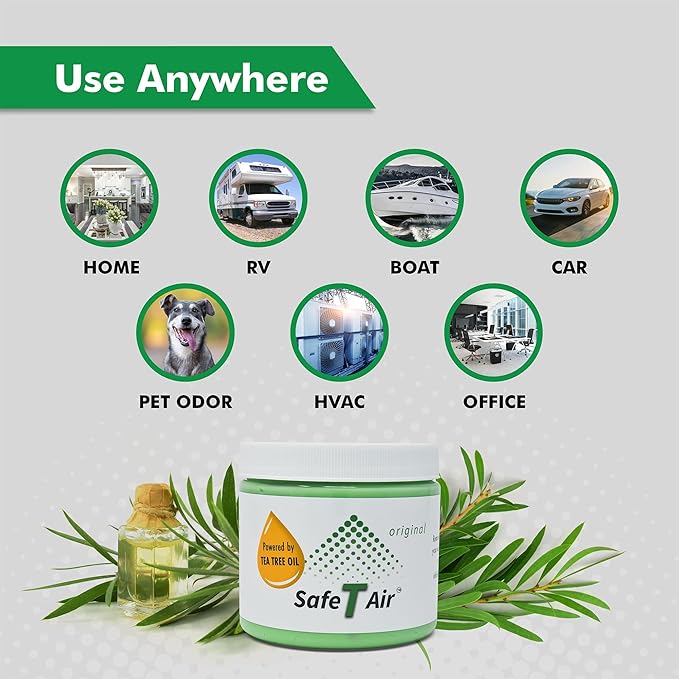 Tea Tree Oil Air Freshener Gel – Natural Odor Eliminator for Car Home &amp Bathroom – Removes Smoke Pet &amp Musty Odors – Long Lasting Deodorizer (400g / 14 oz Jar)