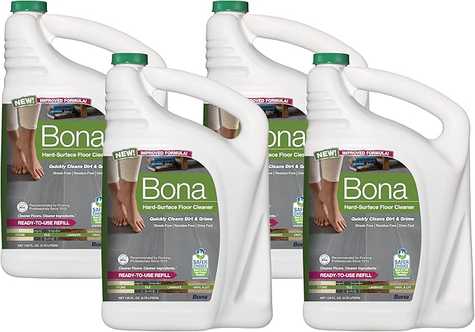 Bona Hard-Surface Floor Cleaner Refill for Stone Tile Laminate and Vinyl LVT/LVP 4 pack