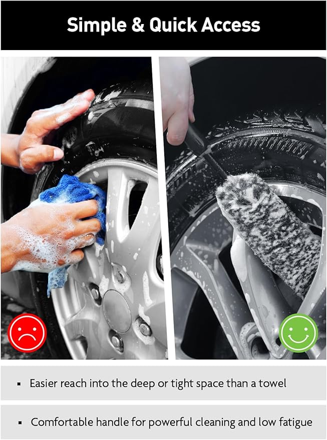Fantasticlean 7PCS Car Wheel Cleaning Pro Kit Tire Brush Soft-bristled Rim Brush Microfiber Flat Wheel Brush Double-Ended Detailing Brush Detailing Pads Scratch-Free &amp Multipurpose