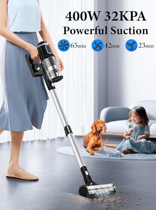 V12 Cordless Vacuum Cleaner 400W 65Mins Cordless Stick Vacuum Powerful Suction LED Touch Display Rechargeable Wireless Handheld Lightweight Vacuum for Home Hard Floors Carpet Car Pet Hair
