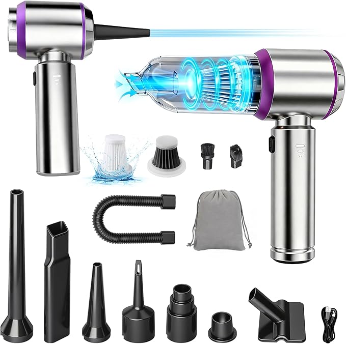 Handheld Car Vacuum Cordless 22000PA Strong Suction Mini Vacuum Cleaner with 100000 RPM Brushless Motor 4-in-1 Portable Vacuum for Car Detailing Camping Home &amp Gift Silver Purple